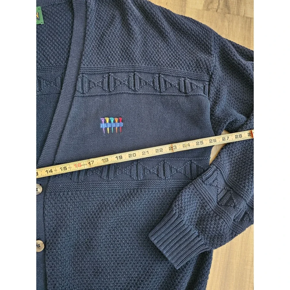 Vintage Jantzen Mens XL Navy Blue Golf Tee Knit Cardigan Sweater Made in USA 90s
